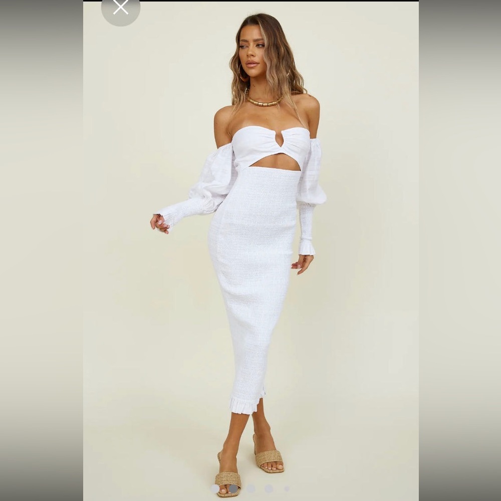 SEVEN WONDERS LUCIANO SHIRRED MIDI DRESS WHITE